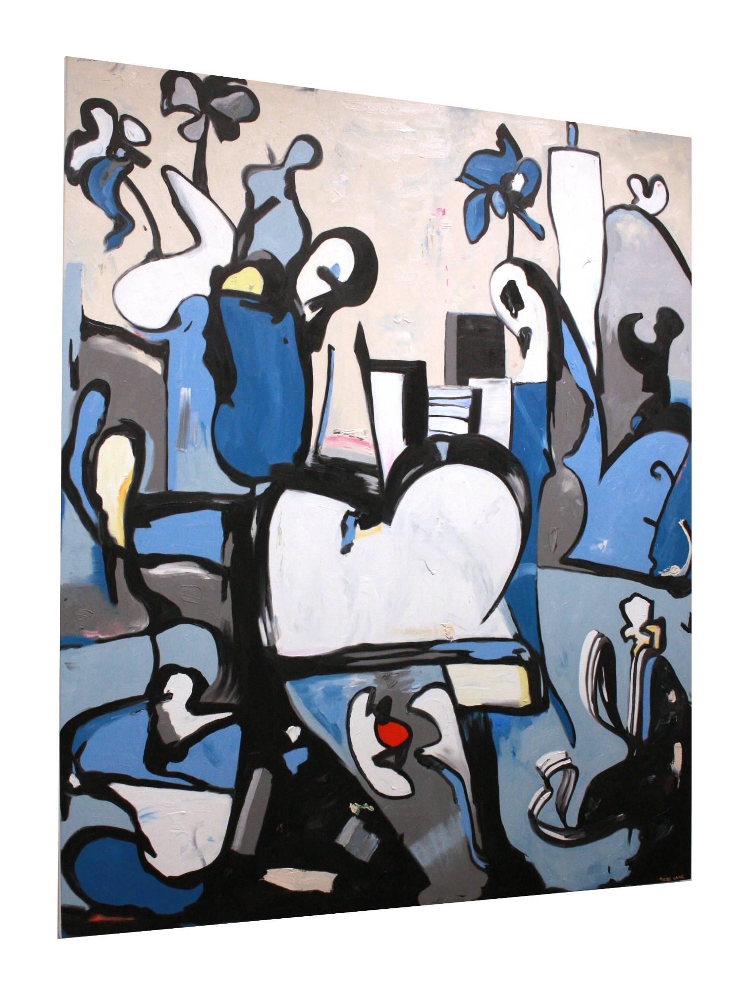 Metropolis - original oversized blue abstract oil painting by Tyrone Layne For Sale 2