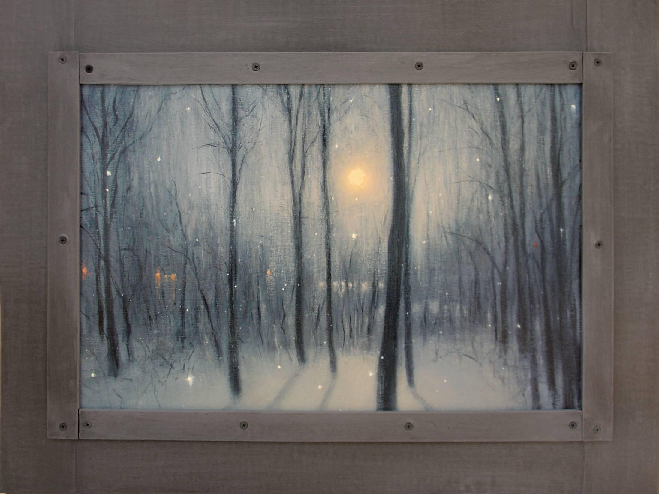 Adam Straus Landscape Painting - WINTER SUNSET FROM INDIAN ISLAND WOODS