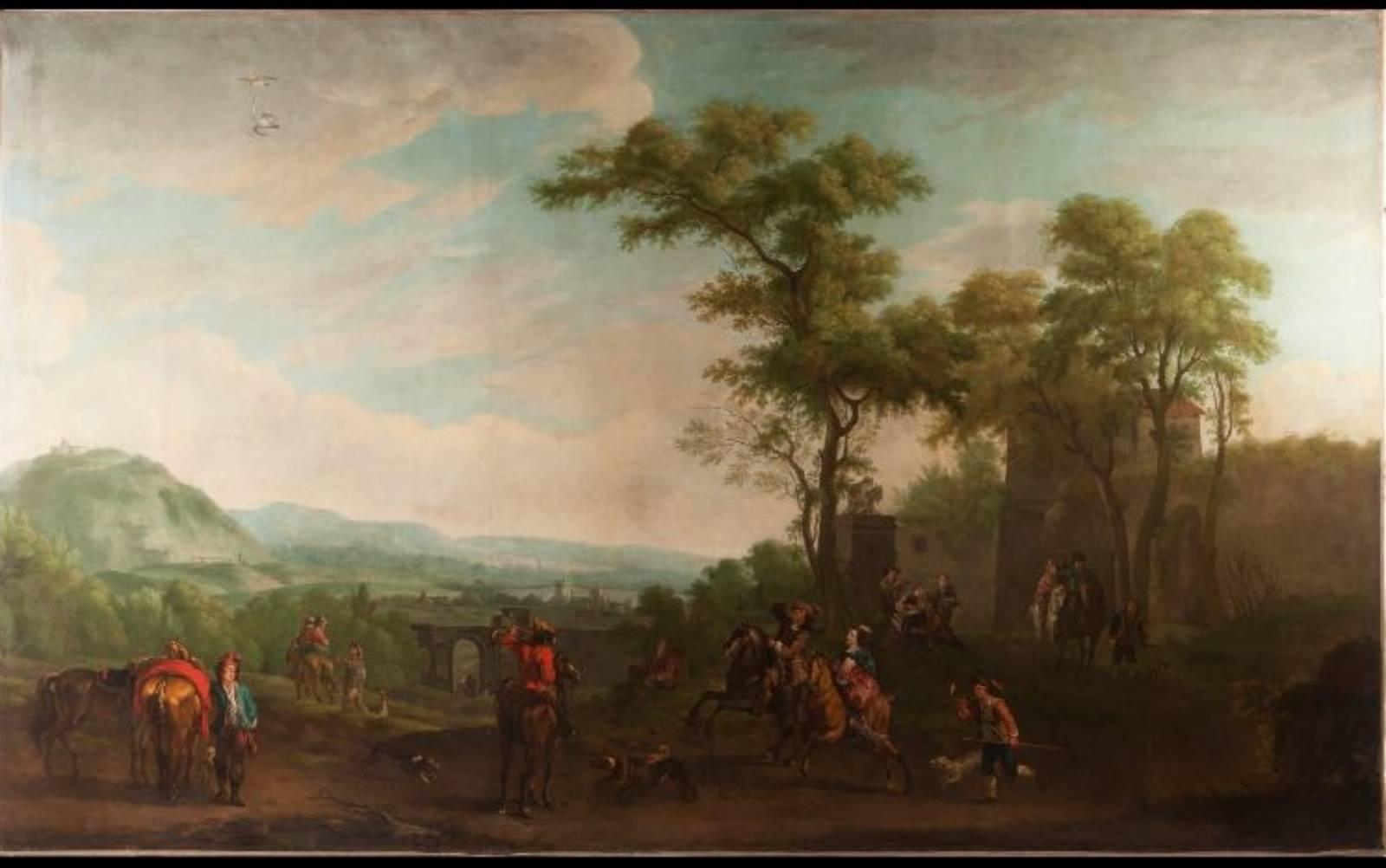 Carel Van Fales Landscape Painting - " Hunting "