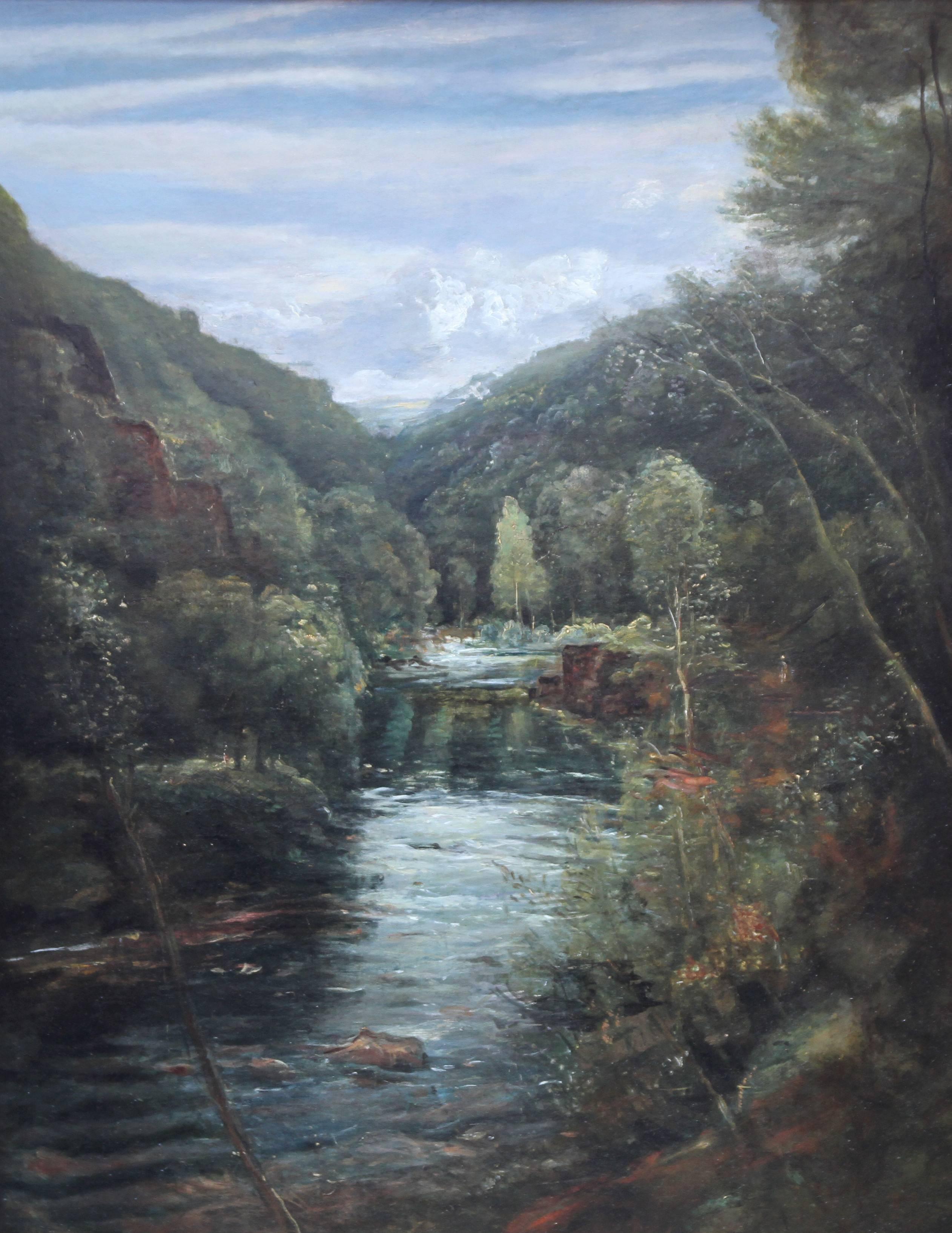 Riverscape - Old Master British oil painting river woods - Painting by Unknown