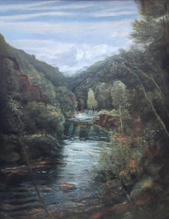 Riverscape - Old Master British oil painting river woods
