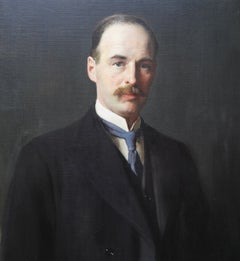 Portrait of Gentleman with Blue Tie - British Victorian 19thC art oil painting