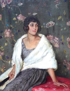 Portrait of Miss Kit Withington - British Art Deco twenties oil painting