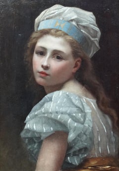 Romantic Portrait of a Girl - French 19th century Victorian art oil painting