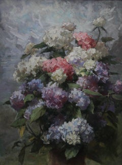Hydrangeas - British impressionist floral still life oil Victorian artist