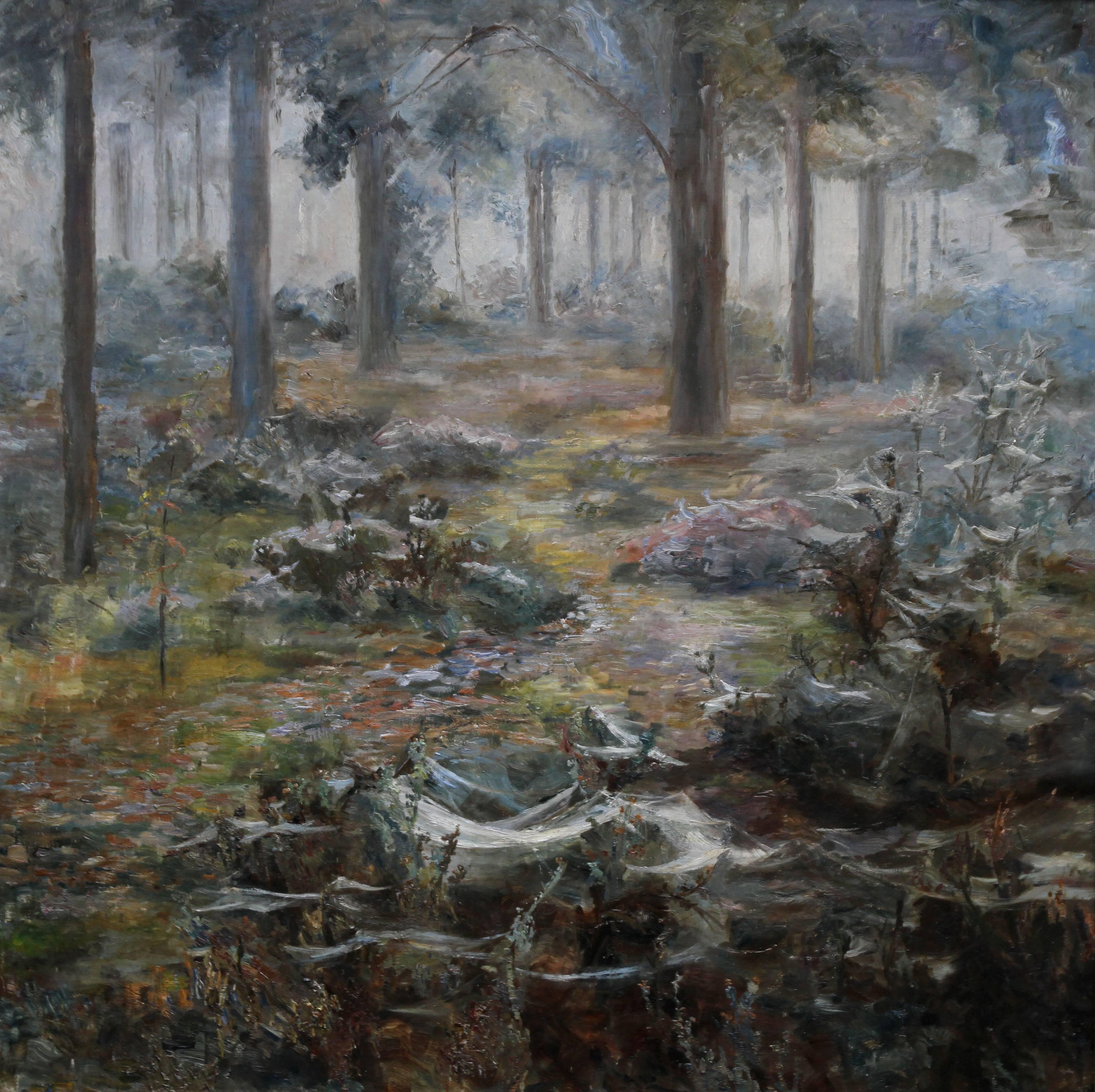 Mystical woodland - British Impressionist oil painting female Suffragette artist - Painting by Olive Hockin