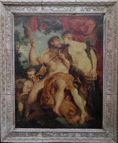 Antique Hercules and Ompale - Old Master French oil painting nude mythological figures