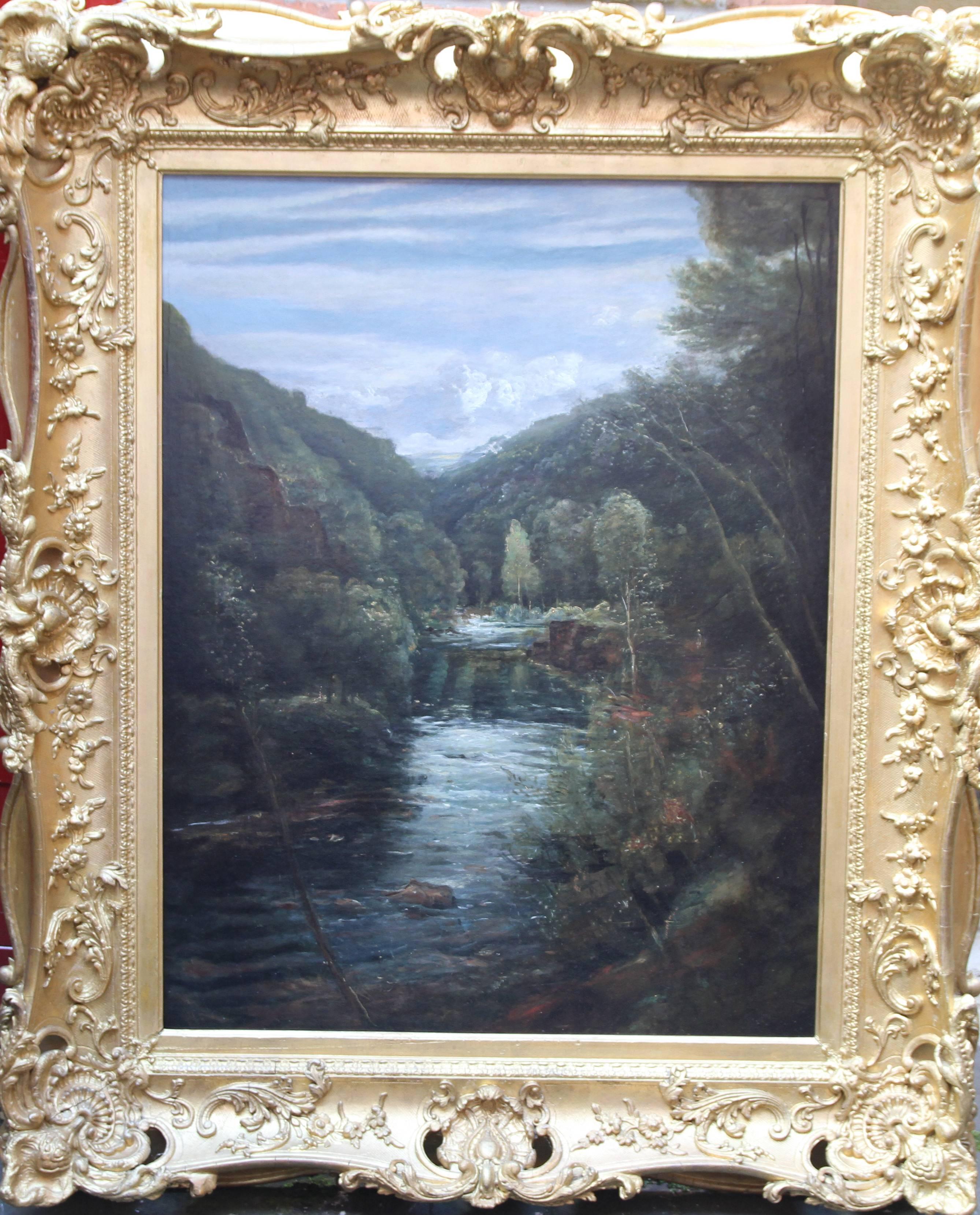 Unknown Landscape Painting - Riverscape - Old Master British oil painting river woods
