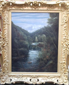 Riverscape - Old Master British oil painting river woods
