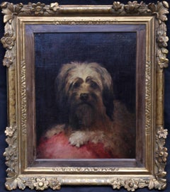 Portrait of a Terrier - French 19th century oil painting dog cushion animal art