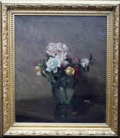 Roses - British 30's Post Impressionist oil painting floral still life flowers 