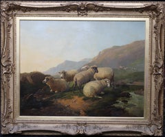 Sheep in an Open Landscape - British Old Master oil painting mountains