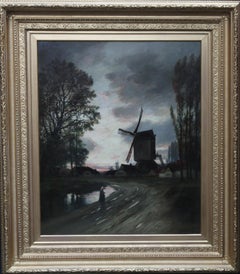 The Windmill - Scottish Victorian Impressionist river landscape oil painting art