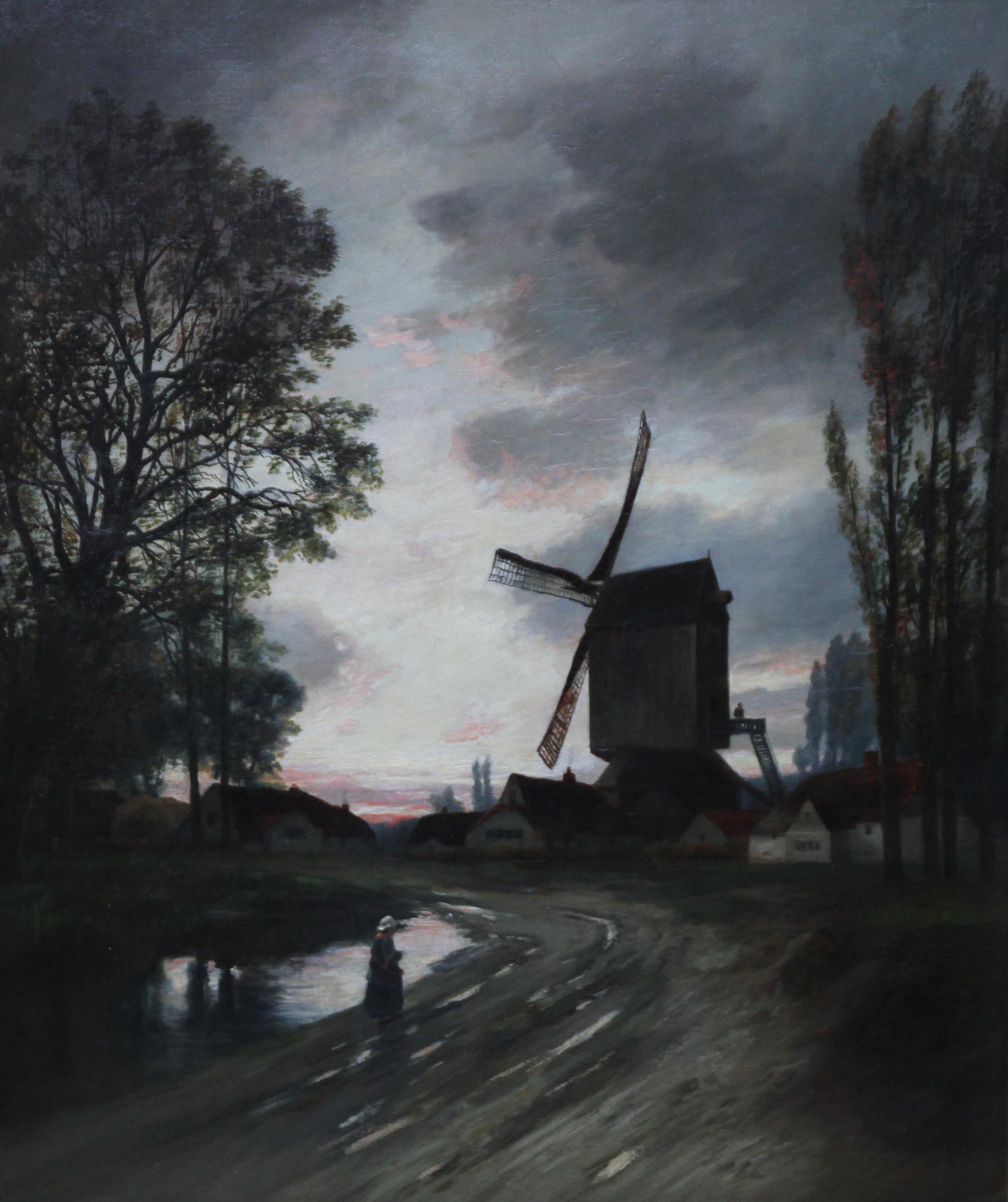 The Windmill - Scottish Victorian Impressionist river landscape oil painting art - Painting by William Beattie-Brown