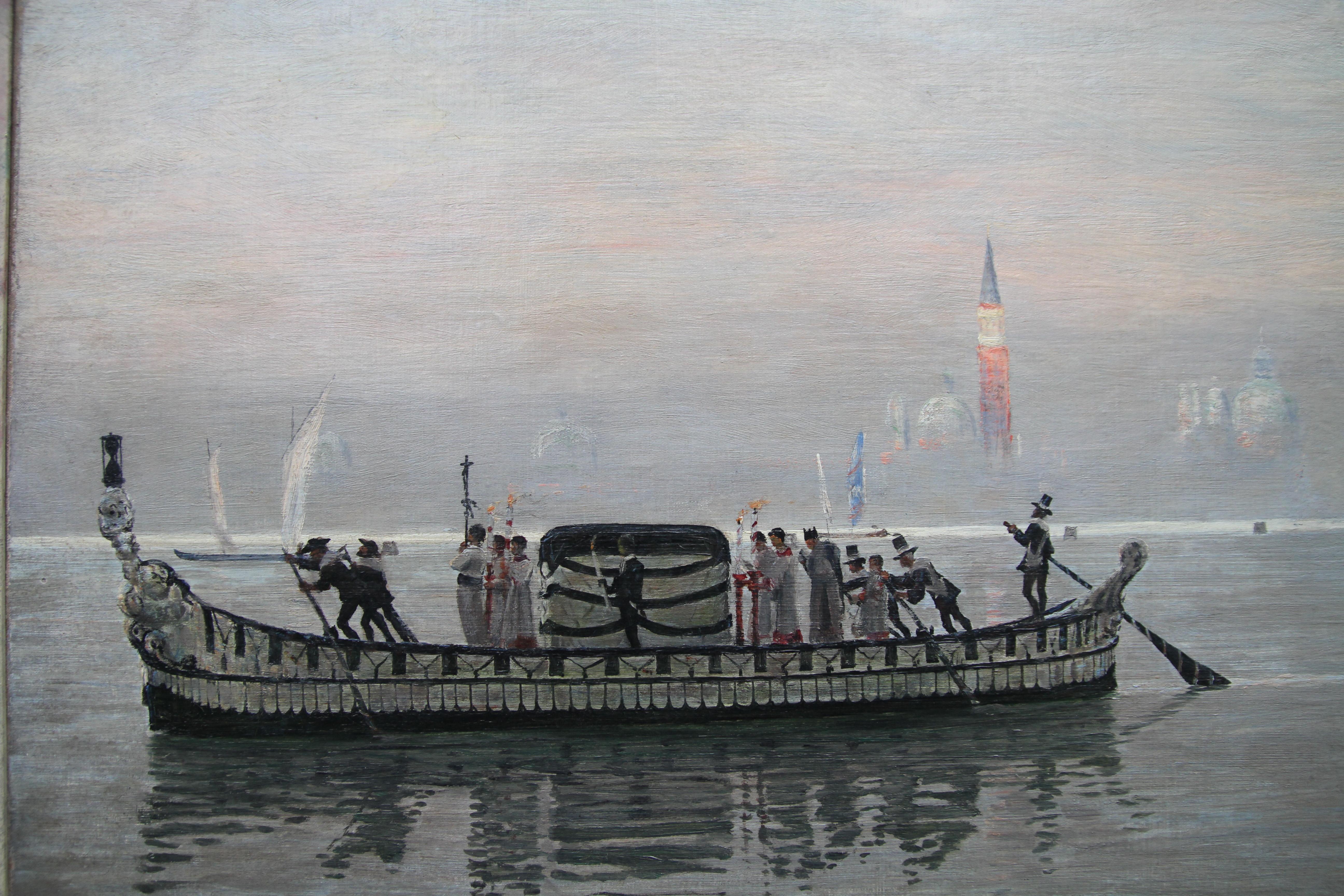 The Venetian Lagoon - The Last Crossing Scottish Realist Art 19thC oil painting 1