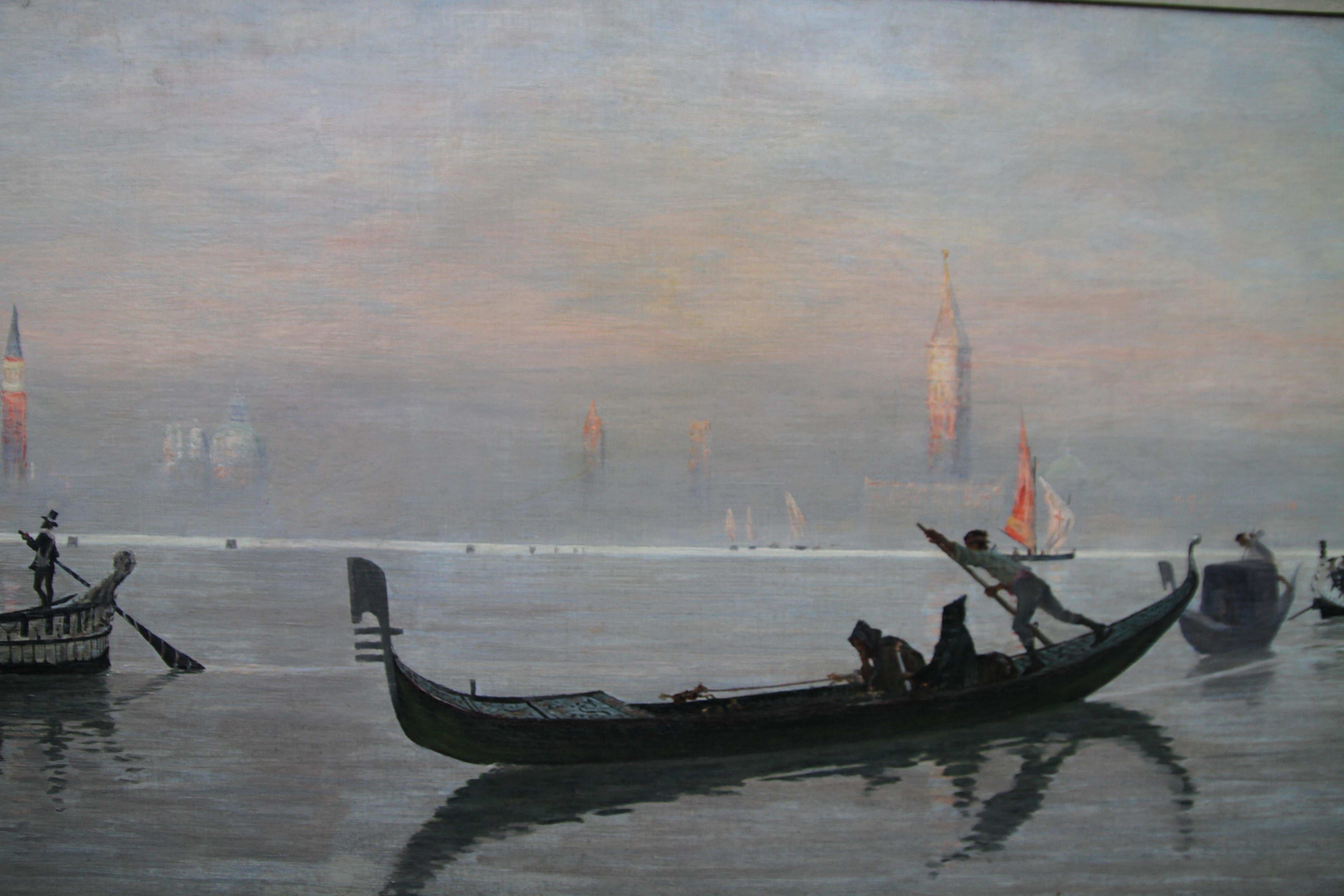 The Venetian Lagoon - The Last Crossing Scottish Realist Art 19thC oil painting 3