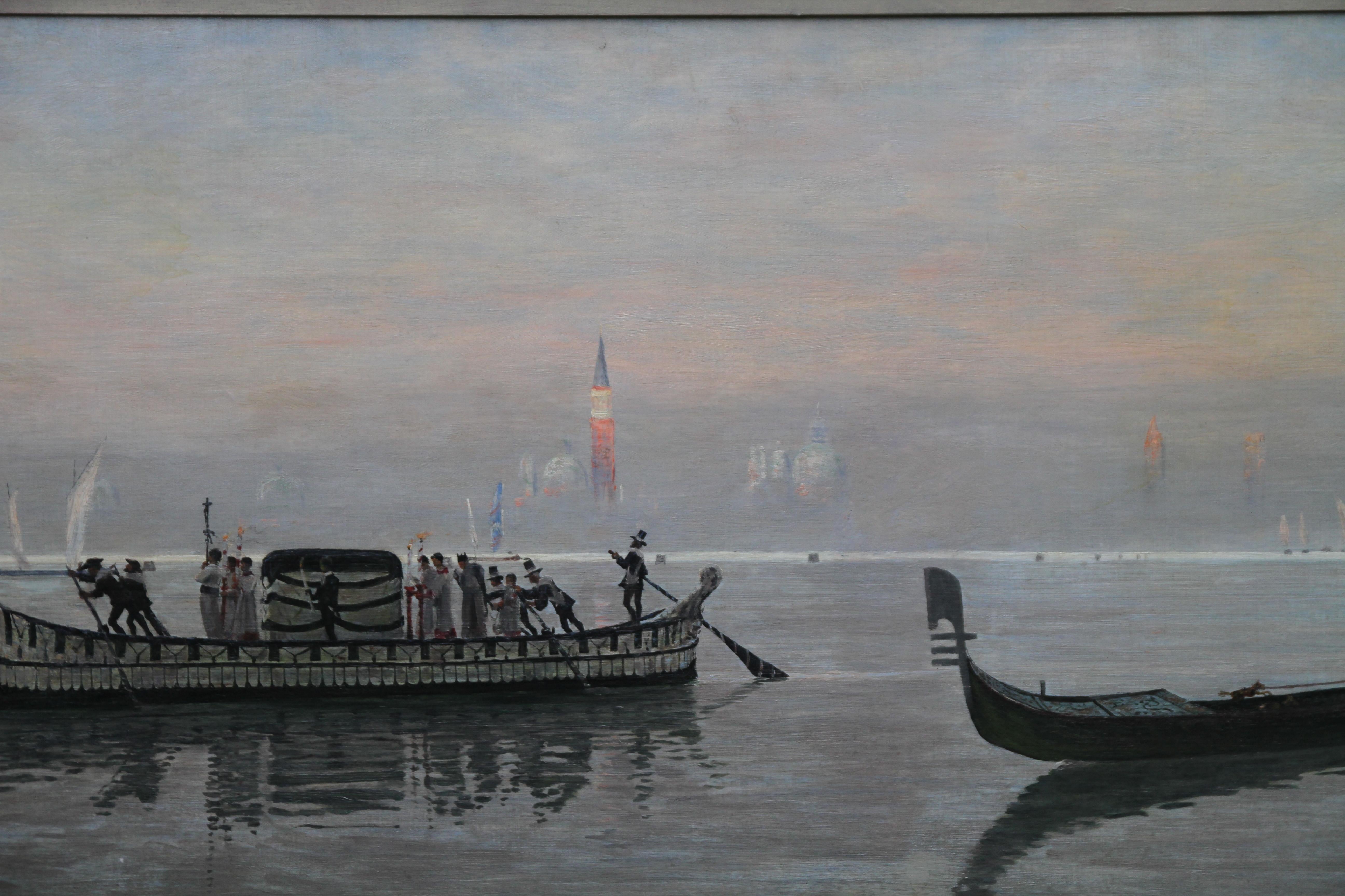 The Venetian Lagoon - The Last Crossing Scottish Realist Art 19thC oil painting 4