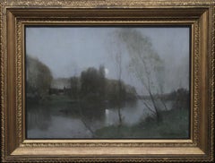 Nocturne écossais - Peinture à l'huile impressionniste victorienne d'un garçon de Glasgow - Paysage fluvial