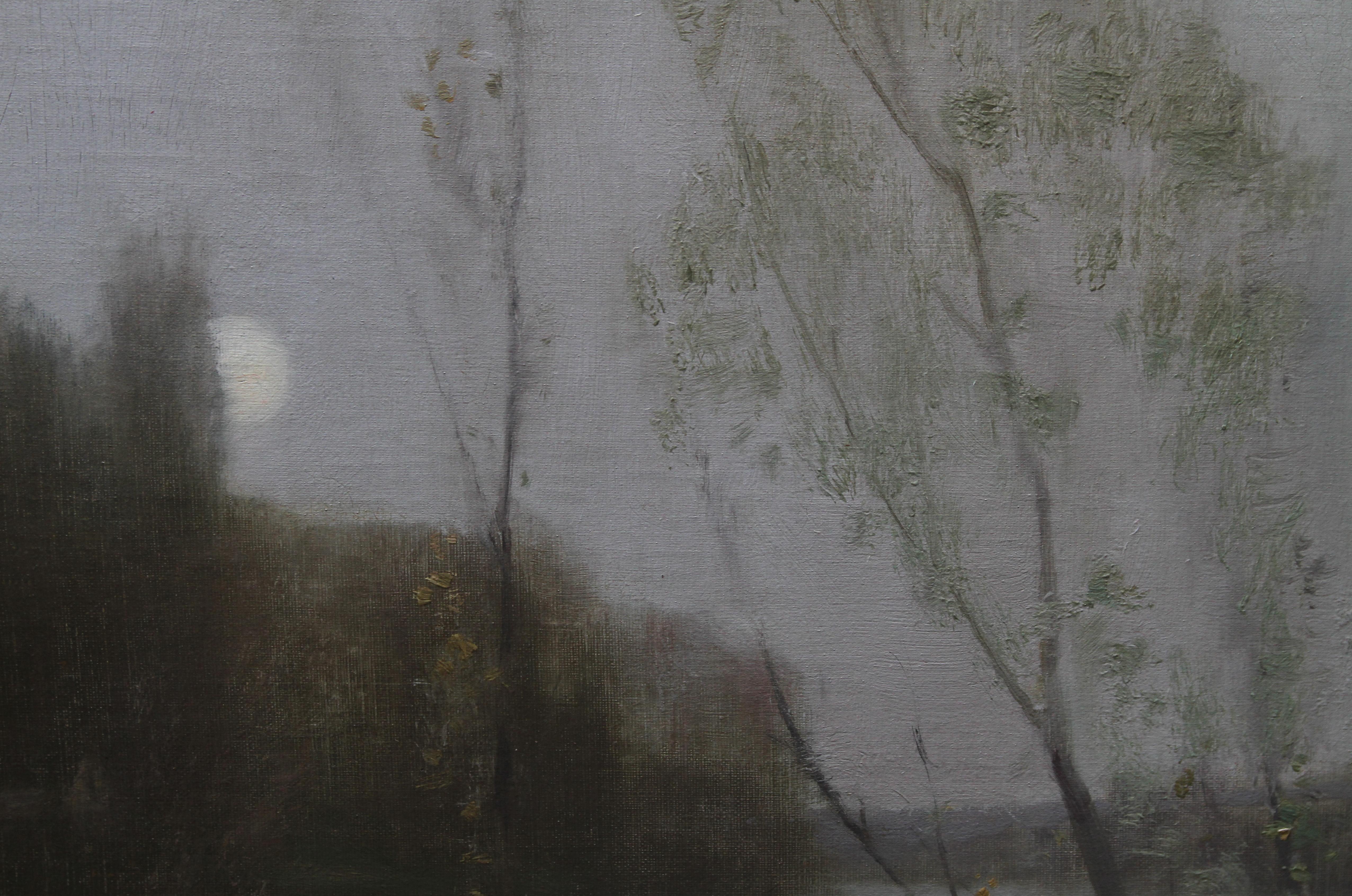 Scottish Nocturne - Glasgow Boy Victorian Impressionist oil painting riverscape - Gray Landscape Painting by Robert MacAulay Stevenson