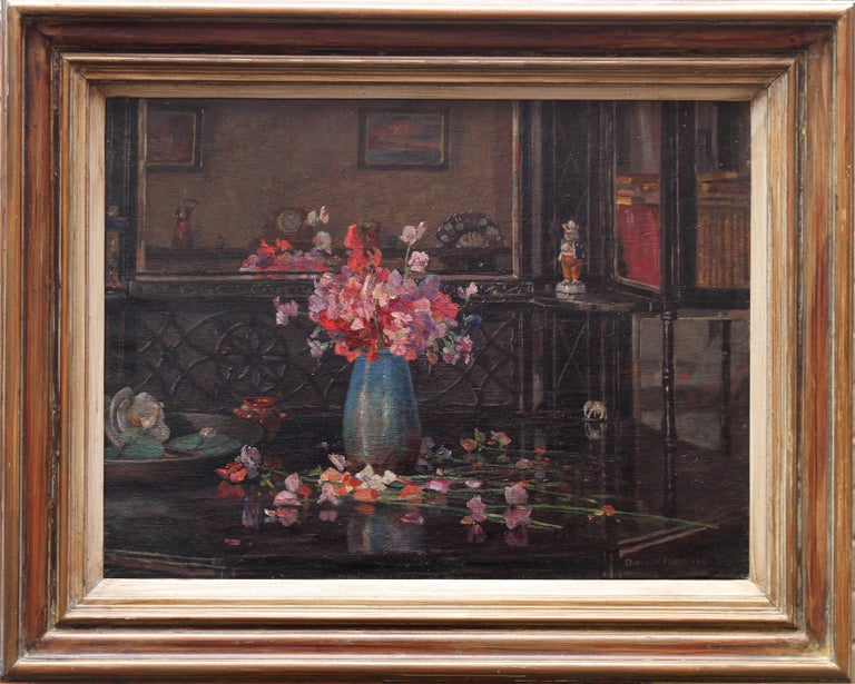 Donald H. Floyd - Floral Arrangement - British Art Deco oil interior still life Valentine's gift ...