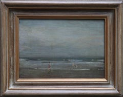 Bathers on Seashore - Irish art 40's Impressionist oil painting marine seascape