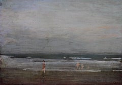 Bathers on Seashore - Irish art 40's Impressionist oil painting marine seascape