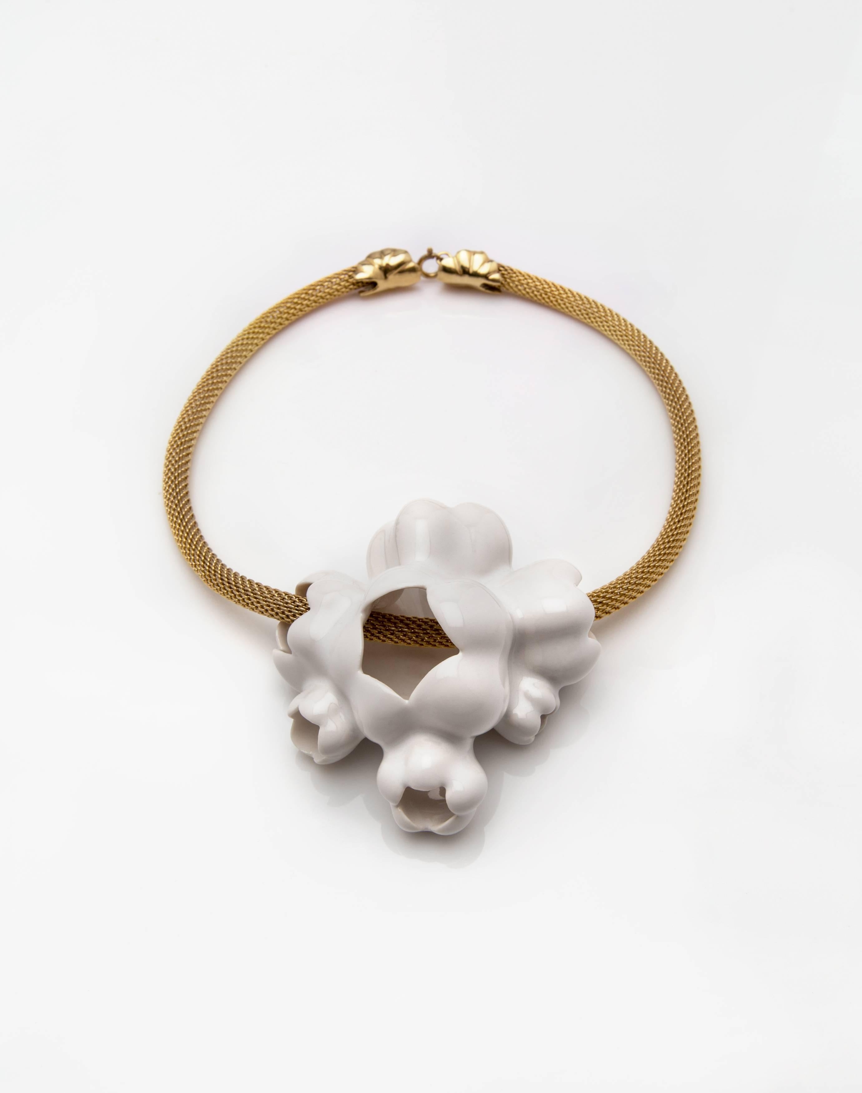 Porcelain and Gold Delicate Cloud Fruit necklace - Mixed Media Art by David Wiseman