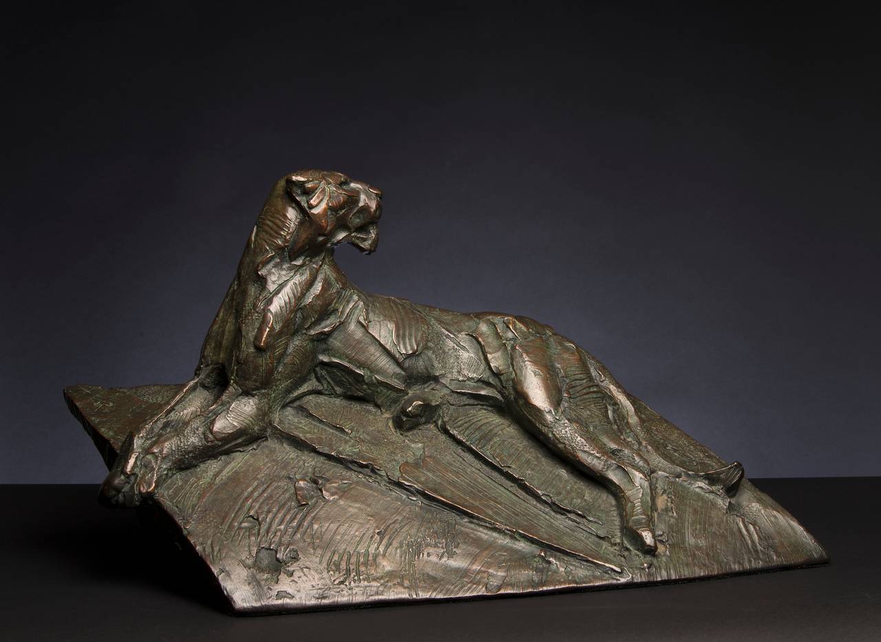 Lion lying on rock, Maquette - Sculpture by Dylan Lewis