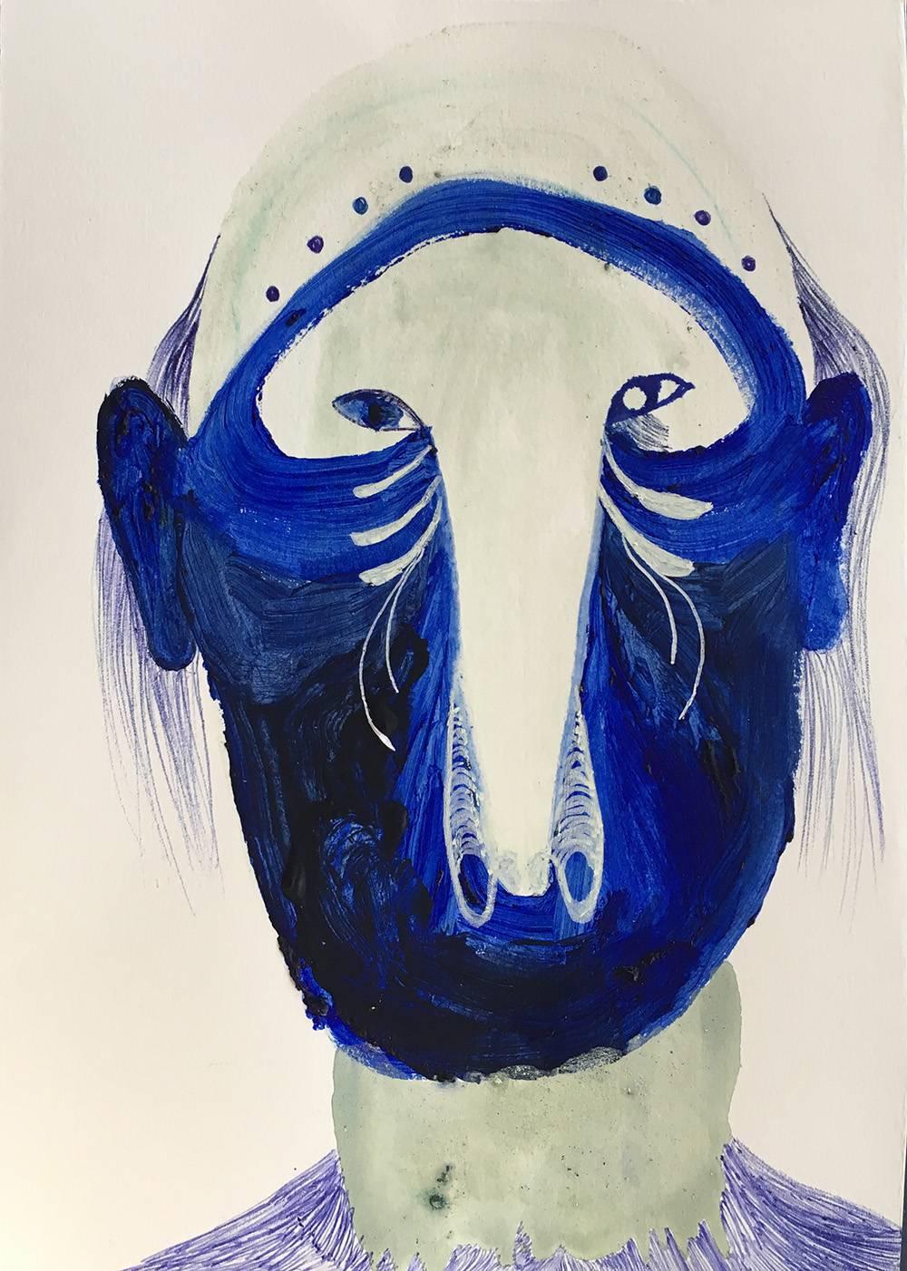 Silvia Mei Figurative Painting - Blue Head #4