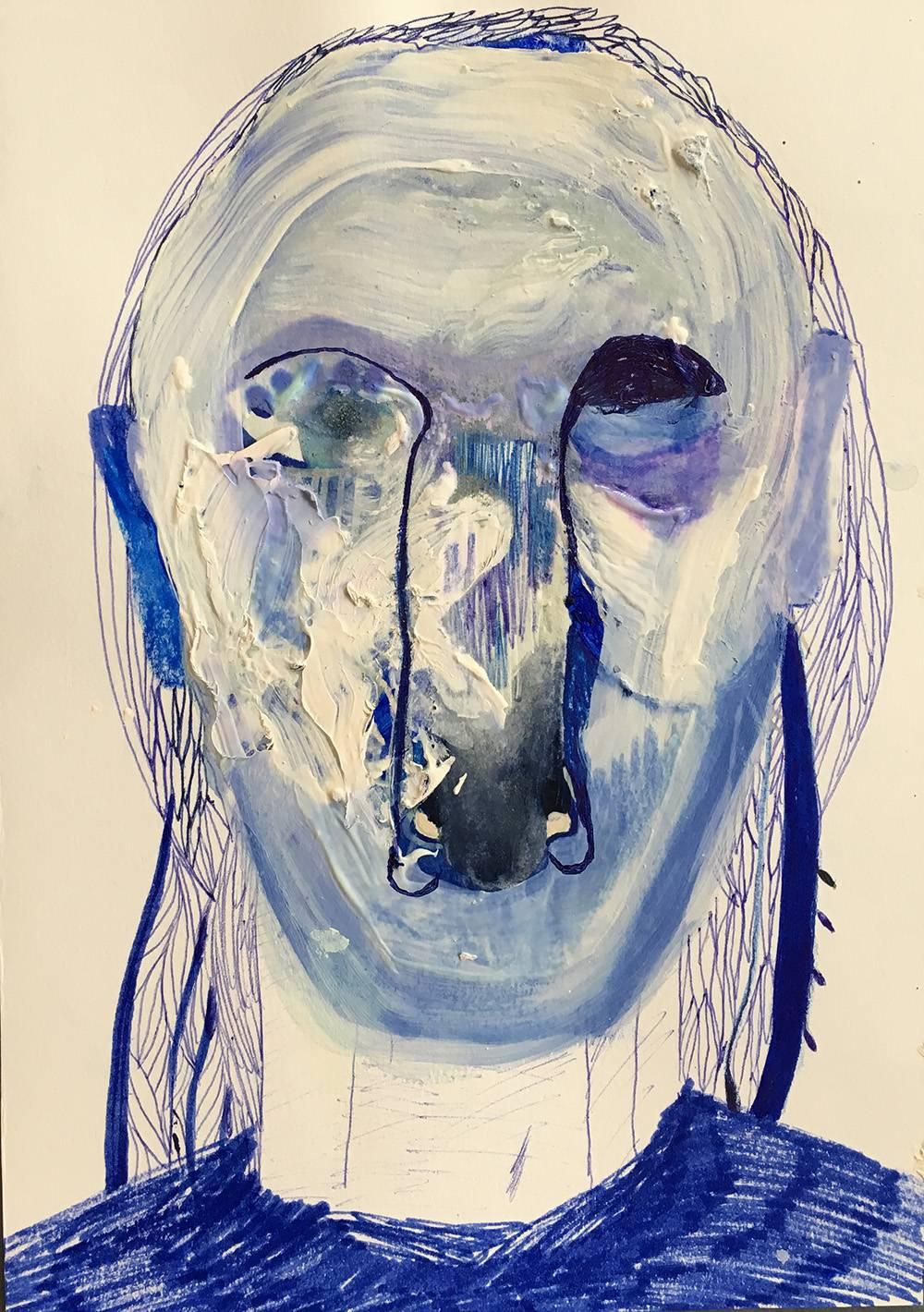Blue Head #9 - Mixed Media Art by Silvia Mei