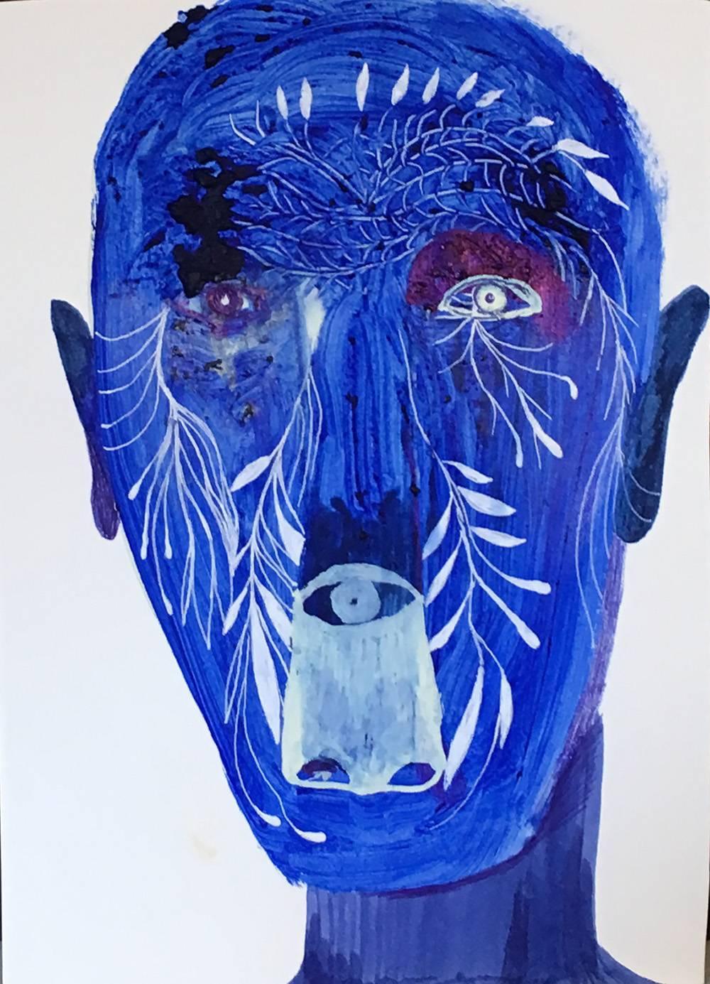 Silvia Mei Figurative Painting - Blue Head #5