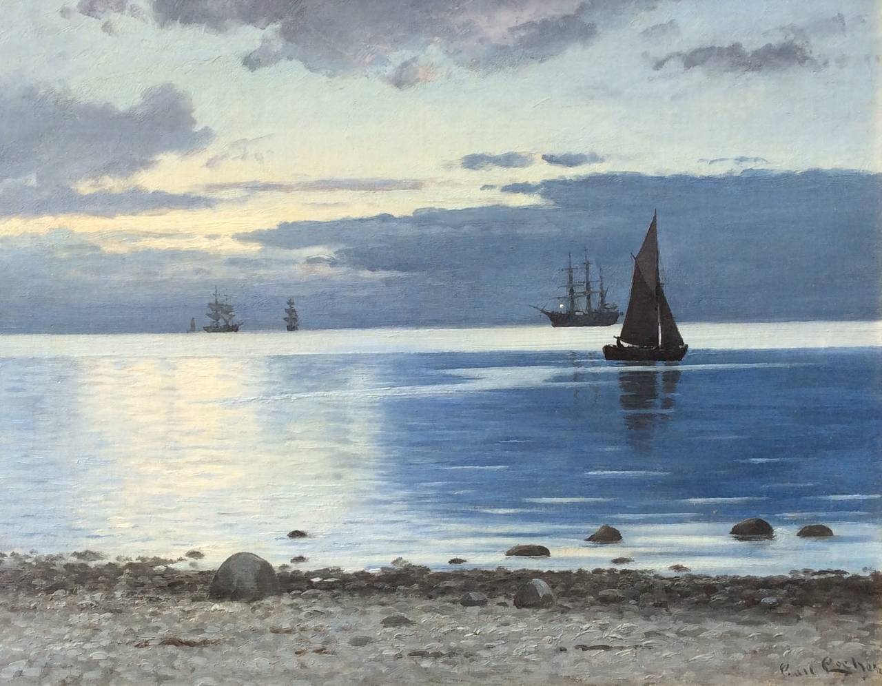 Carl Ludwig Thilson Locher Landscape Painting - Evening Sail