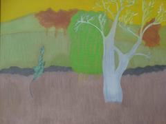 "Landscape with tree and yellow sky"