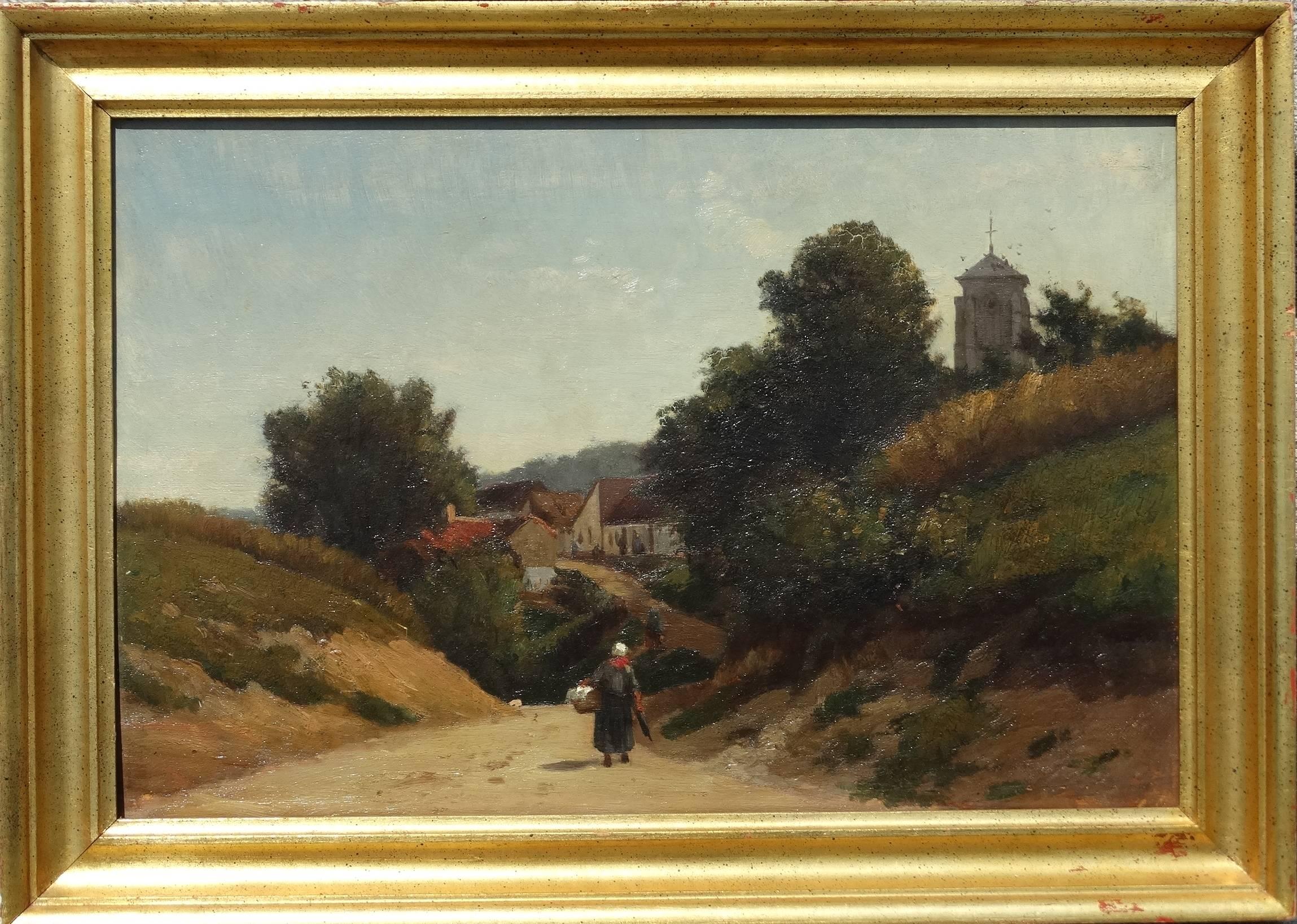 Joseph Foxcroft Cole Figurative Painting - "Walking Home, Picardy, France, 1864"