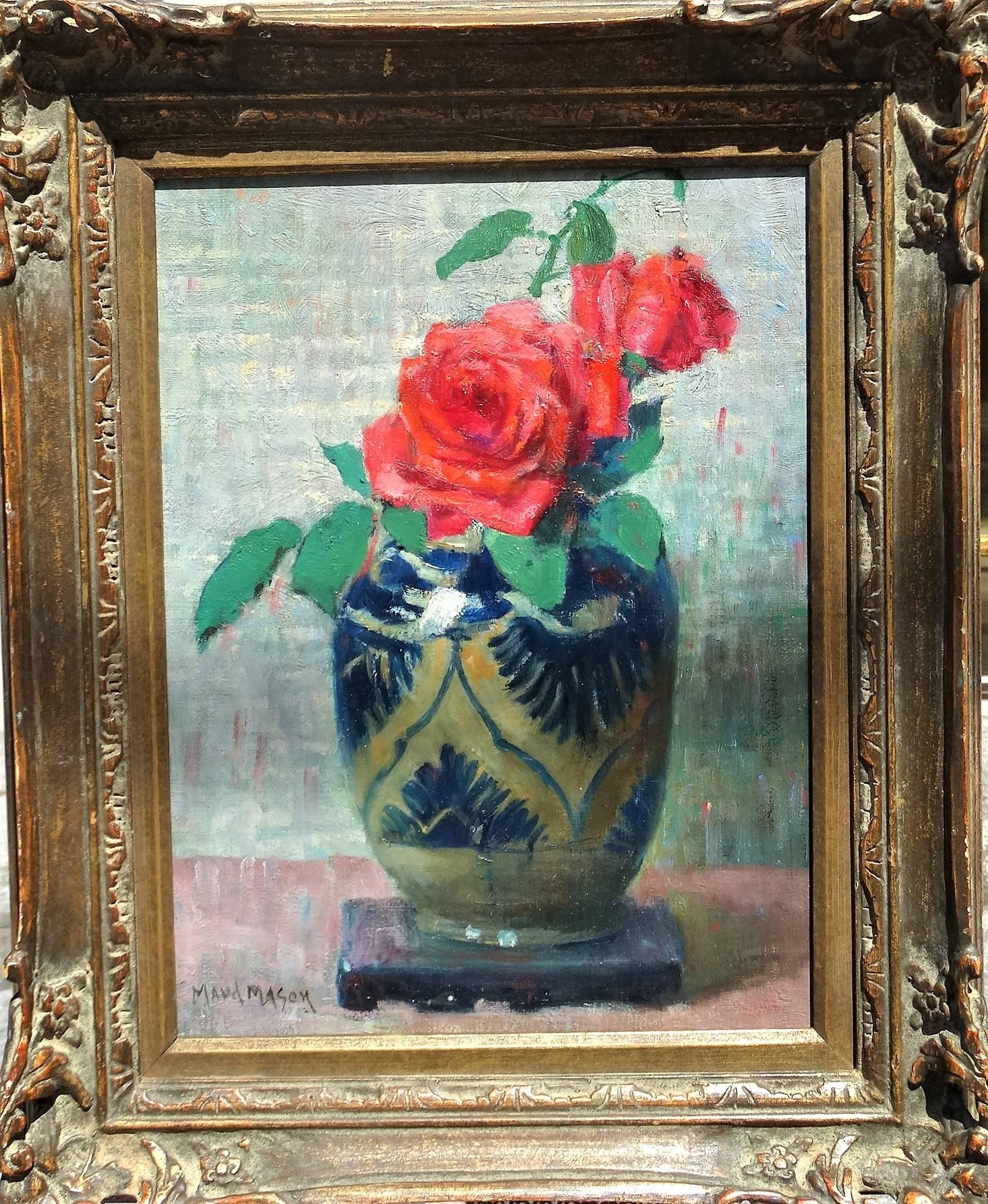 Maud Mary Mason Still-Life Painting - Still Life with Roses in Vase