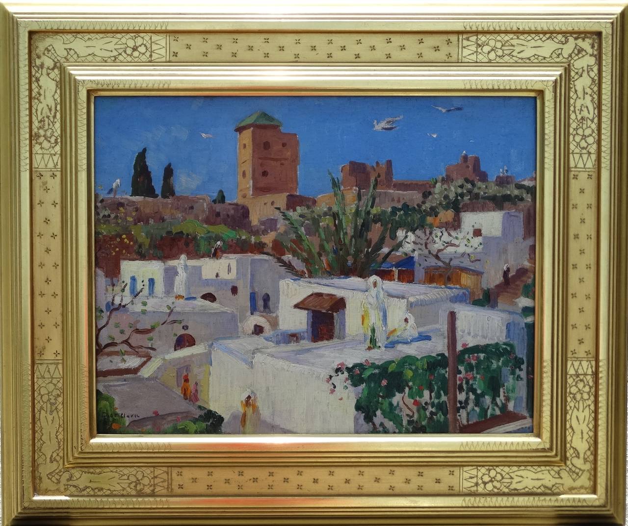 Rooftops, Rabat, Morocco - Painting by Eliot Clark