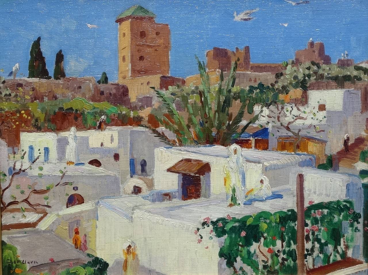 Eliot Clark Landscape Painting - Rooftops, Rabat, Morocco