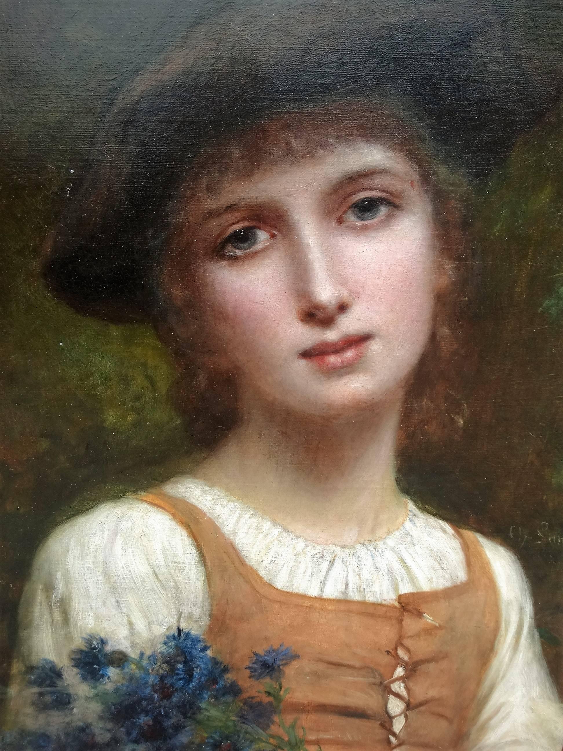 Portrait of a Young Girl - Painting by Charles Zacharie Landelle
