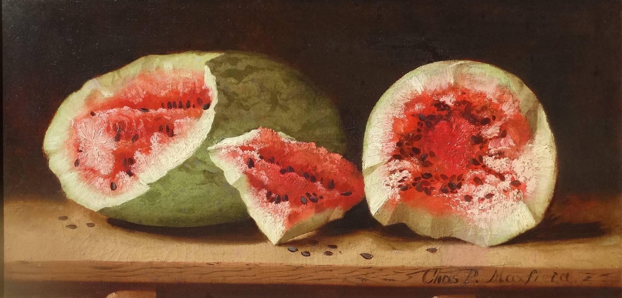Charles P. Maxfield Still-Life Painting - Watermelons on a Ledge