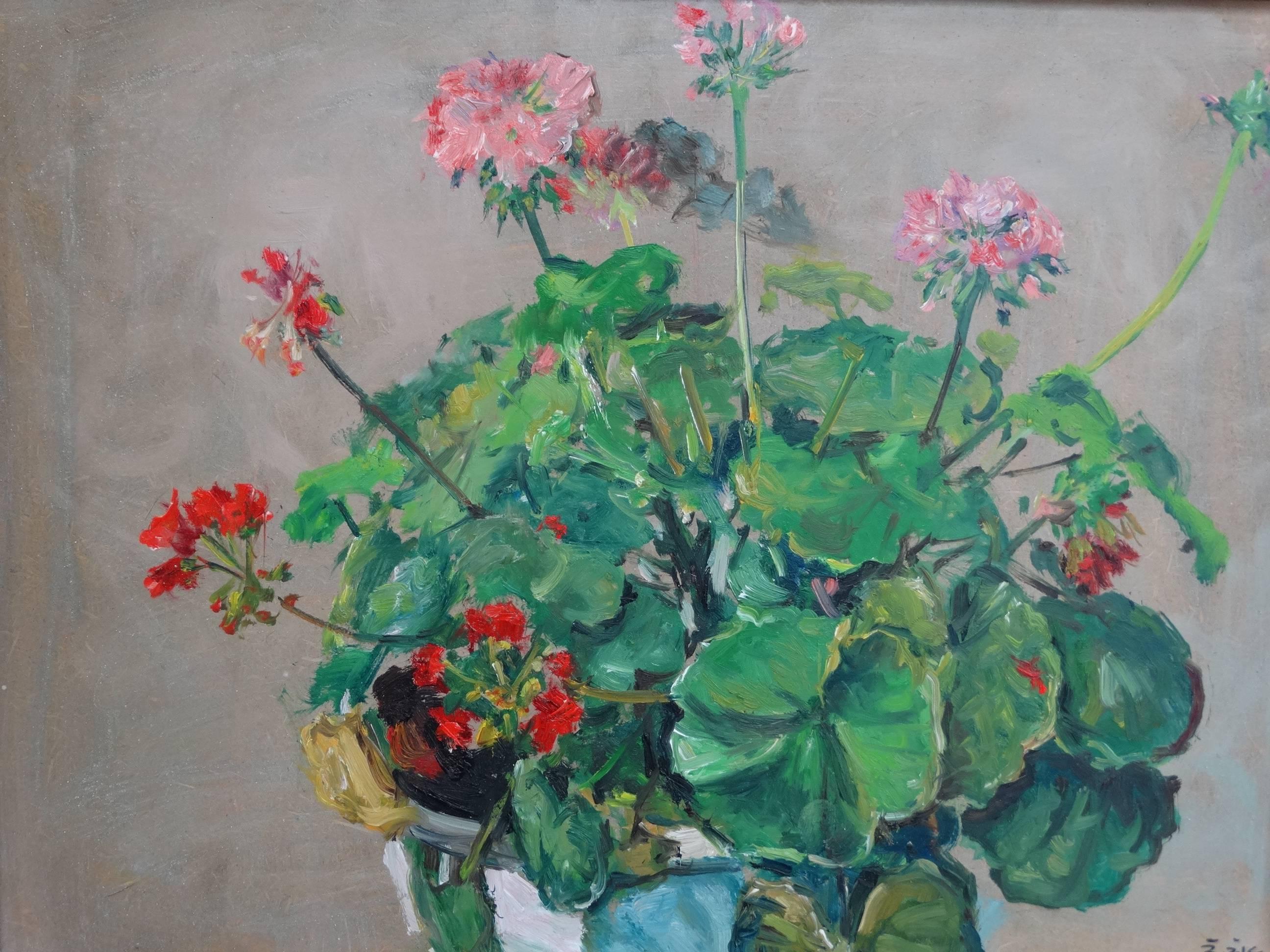 Zivko Zic Still-Life Painting - Red and Pink Geraniums
