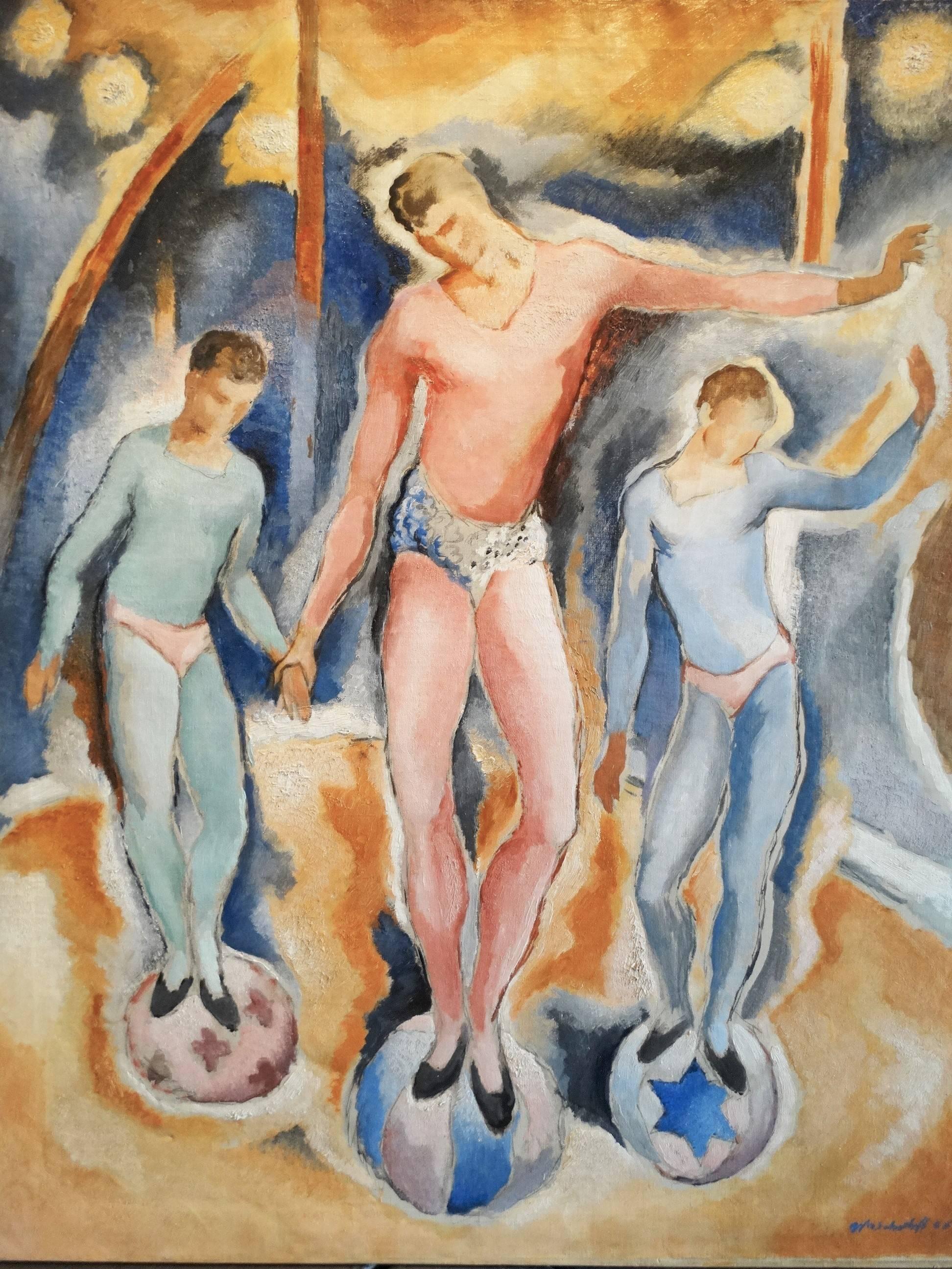 William Schulhoff Figurative Painting - "Circus Performers"