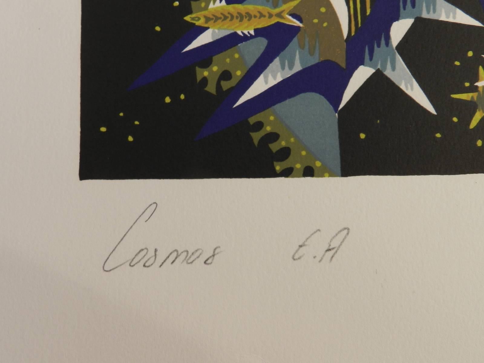Jean Picart Le Doux Lithograph Hand Signed Cosmos c1950-1960 unframed 3