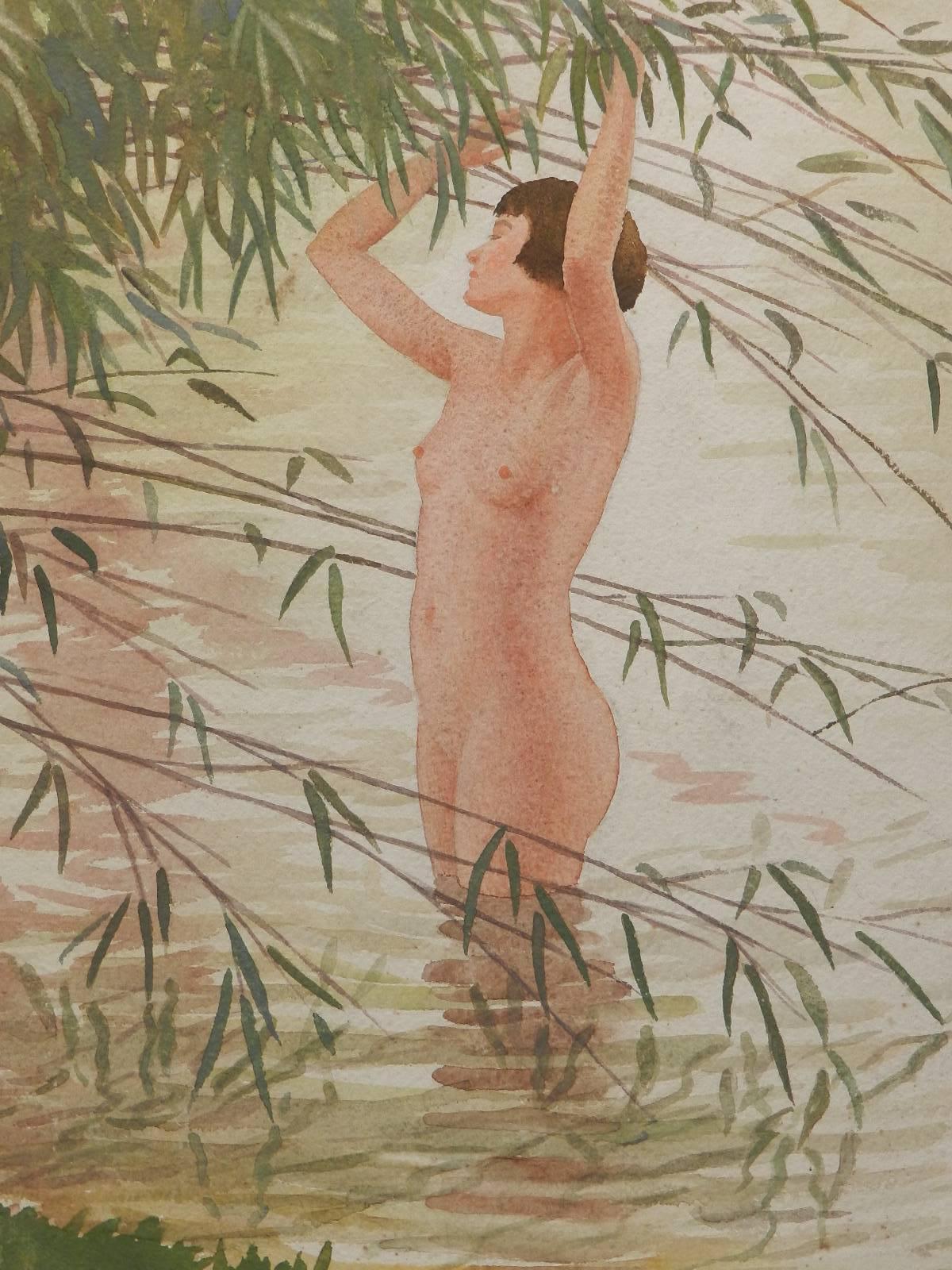 Watercolour Nude by Frank Jameson Art Deco 1930s English St Ives School 1