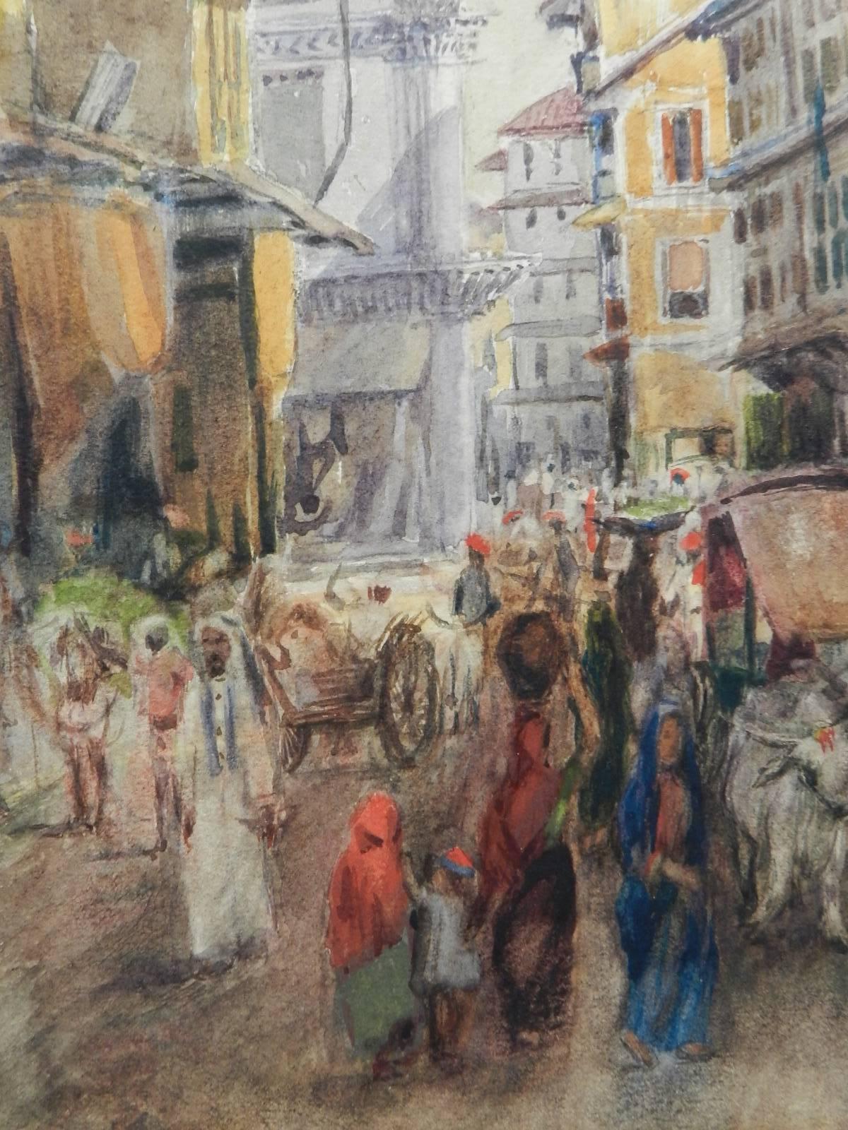 Street Scene Watercolour signed initials FYS 1894 3