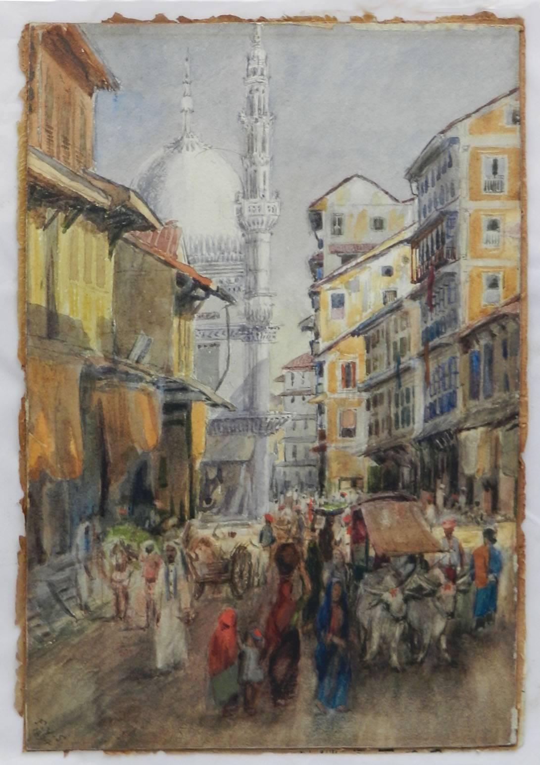 Street Scene Watercolour signed initials FYS 1894 4