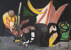 Edouard Pignon "Return from Fishing" 1947 Mixed Media Paper Abstract Modern Art