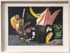 Edouard Pignon "Return from Fishing" 1947 Mixed Media Paper Abstract Modern Art