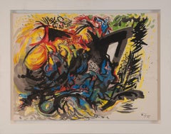 Edouard Pignon "Battle IV" 1959 Tempera on Paper Canvas Abstract Expressionist