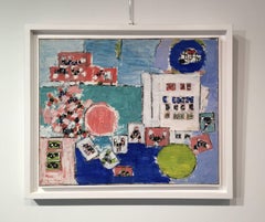 Cityscape by Natalia Dumitresco 'LA Freeways' 1973 Oil Canvas Abstract Blue