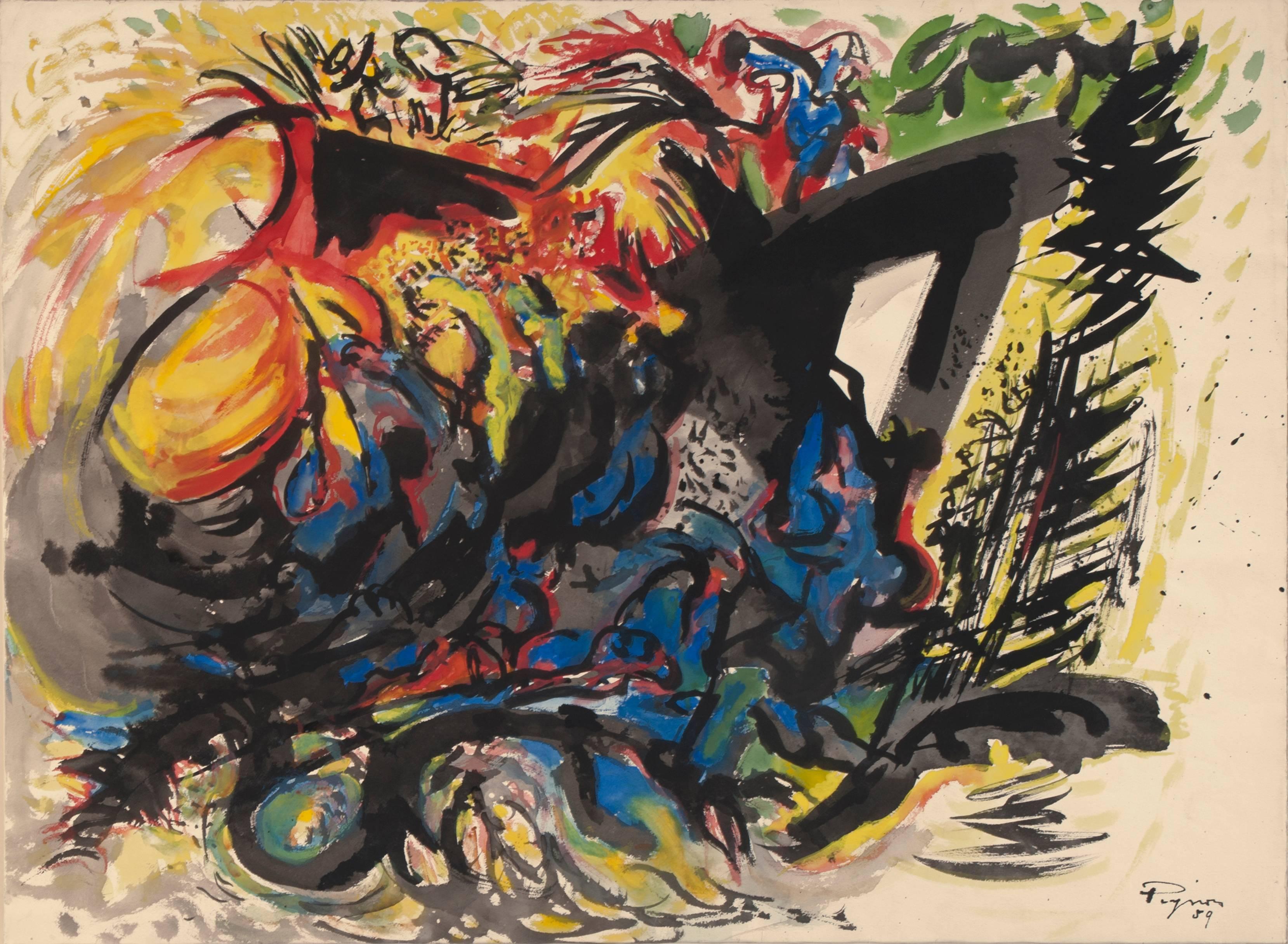 Edouard Pignon (1905 - 1993)
Battage IV, 1959, tempera on paper applied on canvas; signed and dated '59 lower right.

SIZE: cm. 58 x 78
SIZE WITH FRAME: cm. 72 x 92 x 3,5

Provenance:
Ginevra, Swiss, private collection.

Edouard Pignon was born in